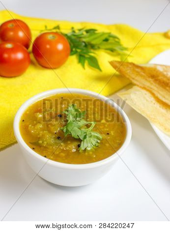 Dosa with sambar and dal for dinner in south indian dish