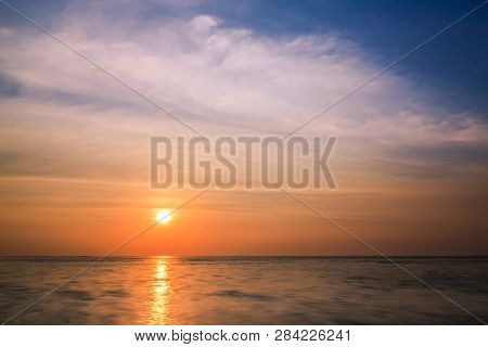 Colorful Sunset And Sea Background With Blue, Purple And Orange Tones In Abstract Idea. It Is Small 
