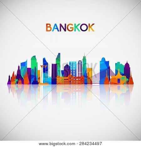Bangkok Skyline Silhouette In Colorful Geometric Style. Symbol For Your Design. Vector Illustration.