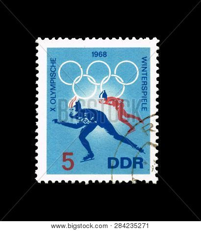 German Democratic Republic - Circa 1968: A Stamp Printed In Germany,shows Winterspiele X.olympische,