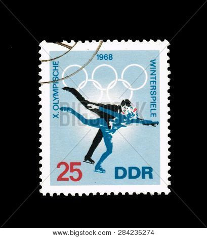 German Democratic Republic - Circa 1968: A Stamp Printed In Germany,shows Winterspiele X.olympische,