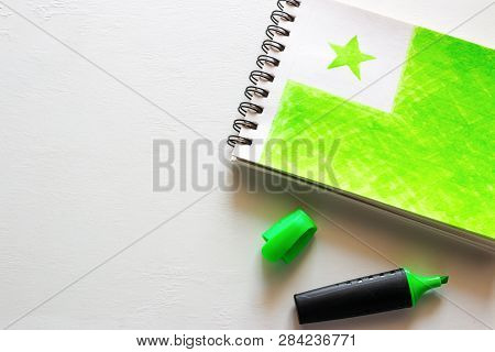 Flag Of Esperanto And Place For Text On White Background
