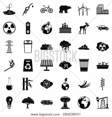 Environmental Icons Set. Simple Style Of 36 Environmental Icons For Web Isolated On White Background