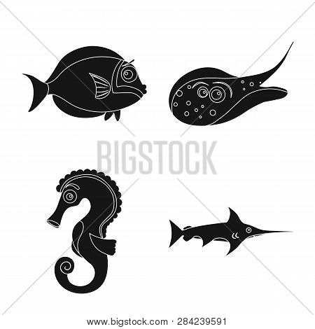 Vector Design Of Sea And Animal Sign. Set Of Sea And Marine Stock Vector Illustration.
