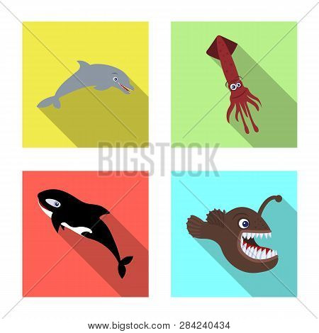 Isolated Object Of Sea And Animal Icon. Collection Of Sea And Marine Vector Icon For Stock.