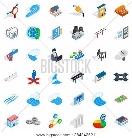 Electricity Pipe Icons Set. Isometric Style Of 36 Electricity Pipe Icons For Web Isolated On White B