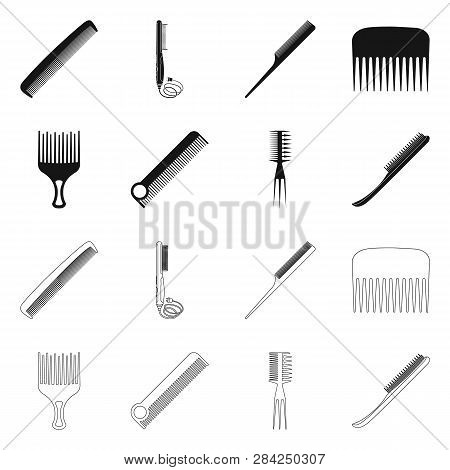 Vector Illustration Of Brush And Hair Symbol. Set Of Brush And Hairbrush Vector Icon For Stock.