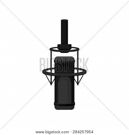 Professional Condenser Microphone With Shock Mount. Equipment For Radio Or Record Studio. Flat Vecto