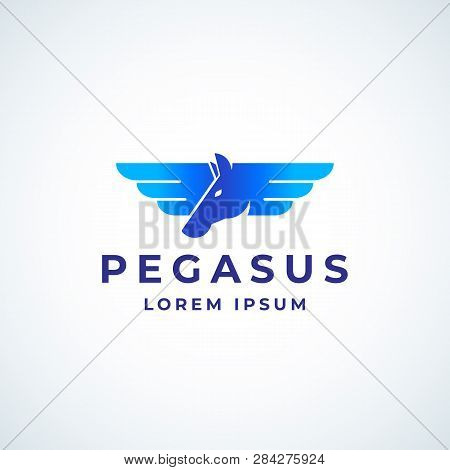 Winged Pegasus Absrtract Vector Sign, Symbol Or Logo Template. Stylized Horse Head With Two Wings Si