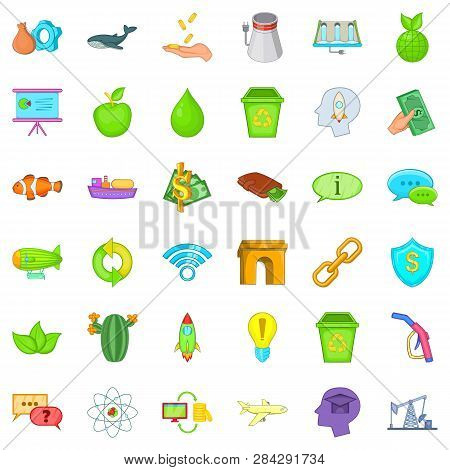 Eco House Icons Set. Cartoon Style Of 36 Eco House Icons For Web Isolated On White Background