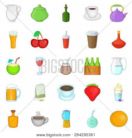 Boozing Icons Set. Cartoon Set Of 25 Boozing Icons For Web Isolated On White Background
