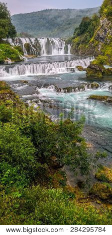 Beautiful River And Waterfall In Bihac, Bosnia