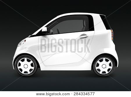 Side view of a white microcar in 3D