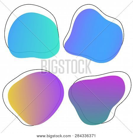 Vector Set Of Neon Liguid Shapes. Gradient Iridescent Bubbles For Text For Business Page. Template W