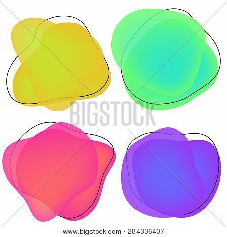 Vector Set Of Neon Liguid Shapes. Gradient Iridescent Bubbles For Text For Business Page. Template W