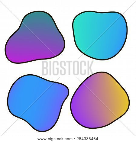 Vector Set Of Neon Liguid Shapes. Gradient Iridescent Bubbles For Text For Business Page. Template W