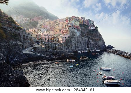 Manarola, Italy, La Specia Province, Liguria Regione, 07 August, 2018: View On The Colorful Houses A
