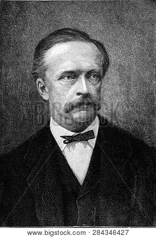 Hermann Helmholtz, vintage engraved illustration. From the Universe and Humanity, 1910.