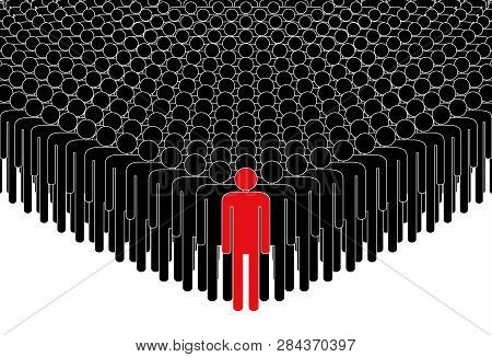 Crowd. People Standing In A Crowd. Human Silhouettes. Black And White. Vector Illustration.