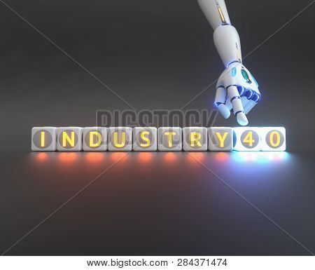 Cyborg Robot Hand Shows Industry 4.0 Sign - Ai Concept - 3D Rendering