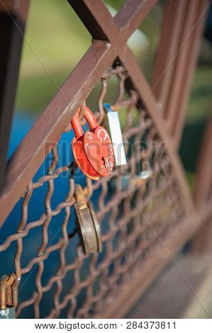 Love Red Romance Lock On The Bridge