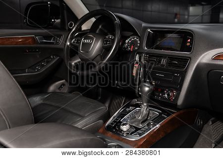 Novosibirsk, Russia - February 15, 2019:  Audi Q5,close-up Of The Dashboard, Speedometer, Tachometer