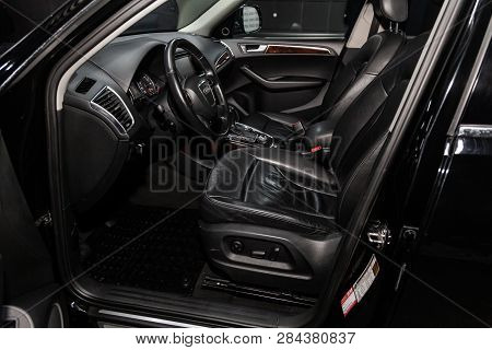 Novosibirsk, Russia - February 15, 2019:  Audi Q5,close-up Of The Dashboard, Speedometer, Tachometer