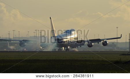 Amsterdam, Netherlands - July 27, 2017: Rear View Of Boeing 747-406(m) Ph-bfr Of Klm Airlines Arrive