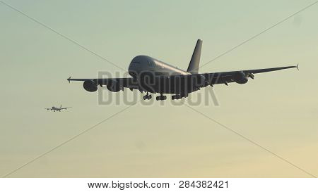 Frankfurt Am Main, Germany - July 19, 2017: Airbus A380-800 D-aime Of Lufthansa Airlines Approaching