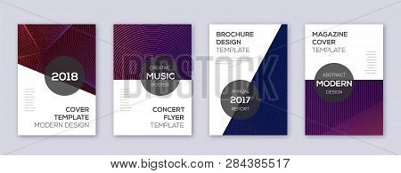 Modern Brochure Design Template Set. Violet Abstract Lines On Dark Background. Beauteous Brochure De