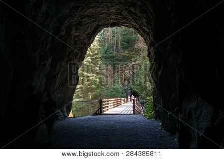 Hope, Canada - July 14, 2018: Othello Tunnels In The Coquihalla Canyon In British Columbia.