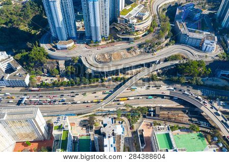 Choi Hung, Hong Kong 29 January 2019- Top view of Hong Kong traffic