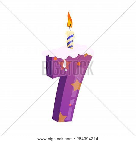 Number Seven Candle Illustration. Violet, Cake Candle, Festival. Birthday Concept. Vector Illustrati