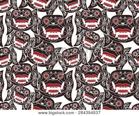 Indonesian Hinduism Symbol - Hanuman Mask. Seamless Background.