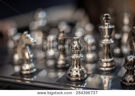 Silver Chess Model On Board Strategic Game