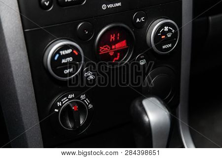 Novosibirsk, Russia - February 15, 2019: Suzuki Grand Vitara,close-up Of The Dashboard, Adjustment O