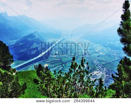View Of The River Rhine Valley (rheintal) From The Gonzen Mountain - Canton Of St. Gallen, Switzerla
