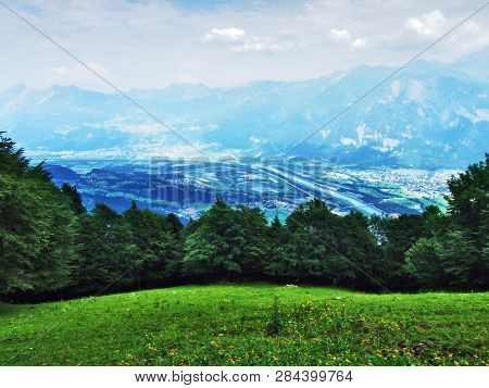 View Of The River Rhine Valley (rheintal) From The Gonzen Mountain - Canton Of St. Gallen, Switzerla