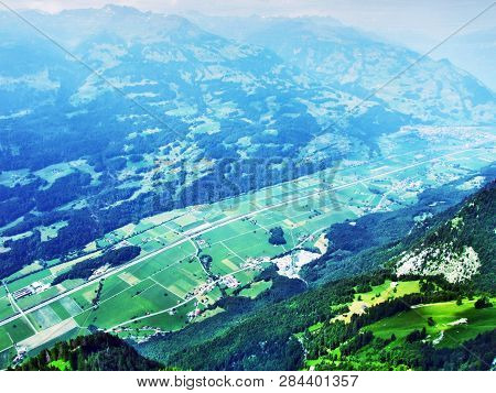 View Of The River Sezz Valley (seeztal) From The Gonzen Mountain - Canton Of St. Gallen, Switzerland