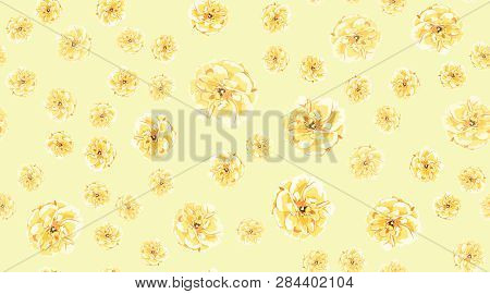 Pastel Roses Or Peony, Floral Seamless Pattern. Watercolor Flowers In Vintage Style. Wedding Print I