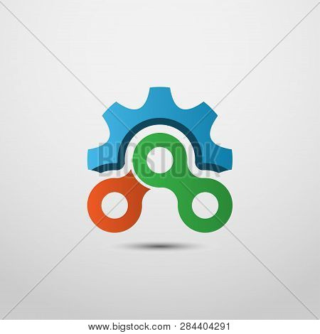 gear and chains logo. gear logo concept. bicycle shop vector logo. machine symbol. mechanic logo. link and connection symbol.
