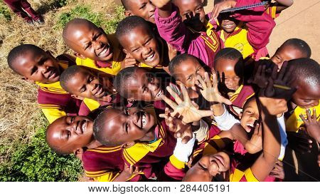African Primary School Children On Their Lunch Break
