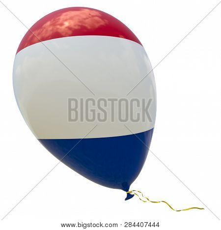 Balloon With The Image Of The National Flag Of France. 3d Rendering, Illustration Isolated On White.