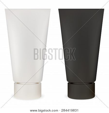 Cosmetic Tube. Plastic Container Mockup. Lubricant. Black And White Template Of Squeeze Bottle Cof C