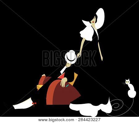 Illustration Of An Elegant Couple, The Man Sleeping