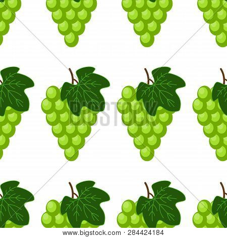 Fresh Bunch Of Green White Grade Of Grapes Icon On White Background. Vector Illustration In Flat Sty