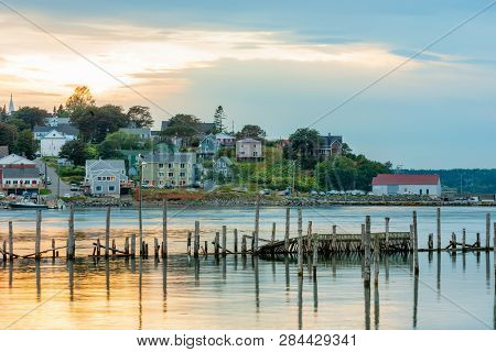 Center Of Lubec, Maine And Lubec Narrows, Viewed From Canadian Side On Campobello Island