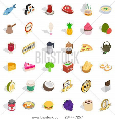Tasty Drink Icons Set. Isometric Style Of 36 Tasty Drink Icons For Web Isolated On White Background