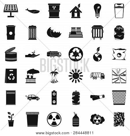 Ecology In Planet Icons Set. Simple Style Of 36 Ecology In Planet Icons For Web Isolated On White Ba