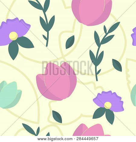 Cheerful And Spring Illustration With Colorful Tulips. For Banner, Postcard Or Poster With Congratul
